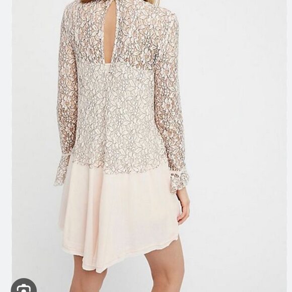 Free People tell tale sheer lace tunic mini dress keyhole long bell sleeve - Picture 2 of 16